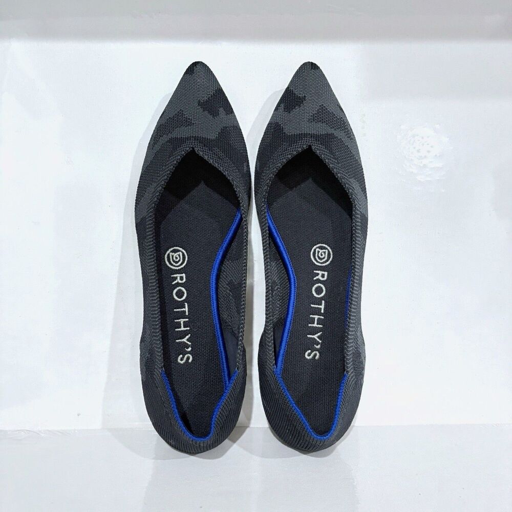 Rothy’s Women’s Pointed Toe Flats W7.5 Black Camo Knit Chic Minimalist